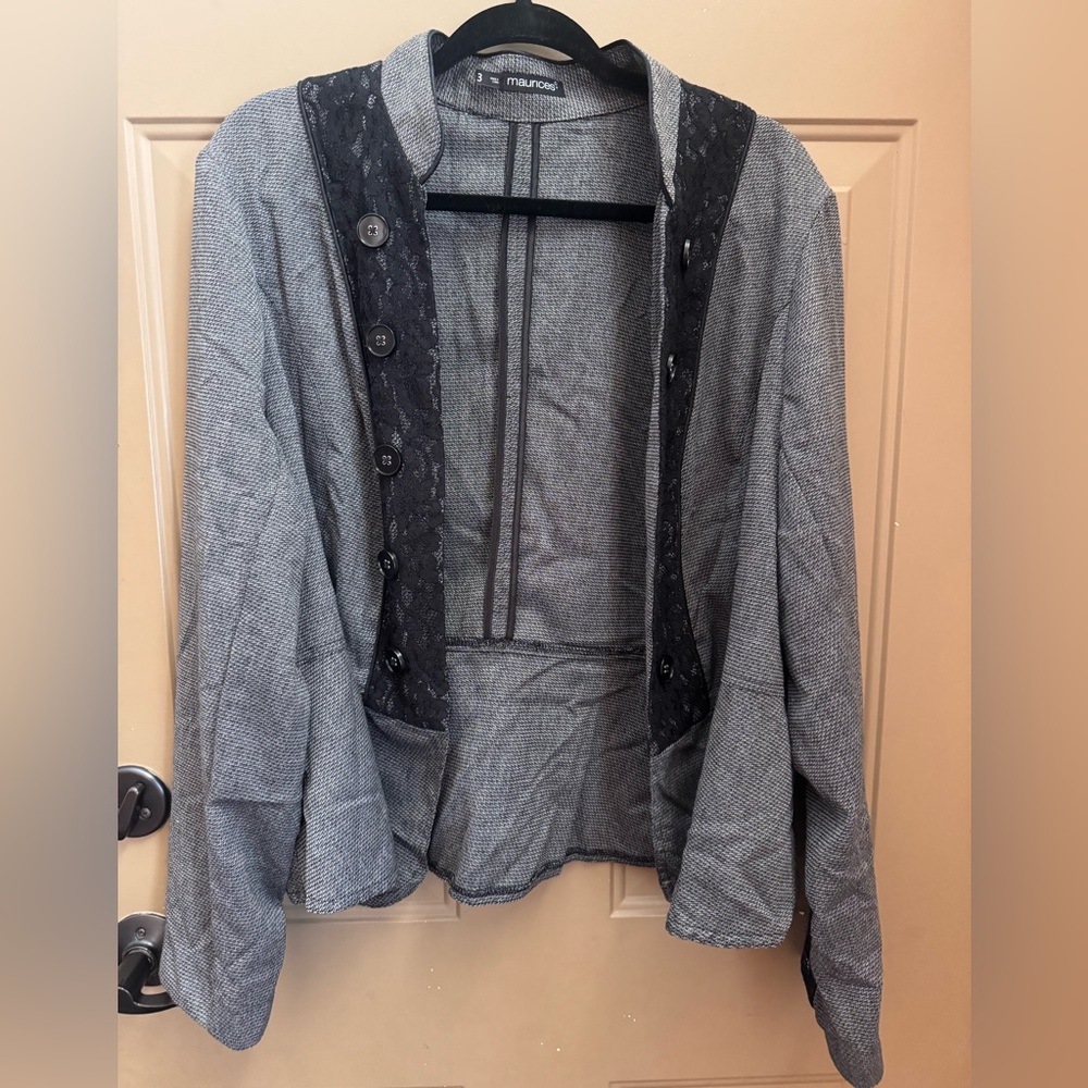 Maurices Gray Blazer with Black Lace Detail